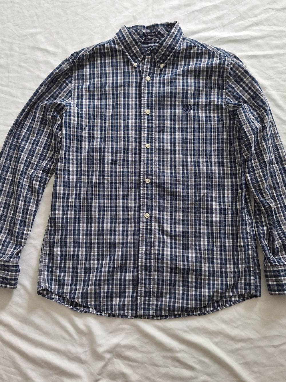 Chaps Men’s Blue and Grey Plaid M Shirt Custom Fit Easy Care